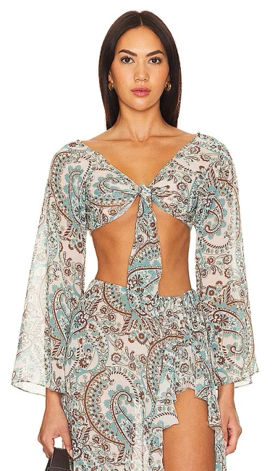 Bananhot Grace Top In Turquoise Paisley