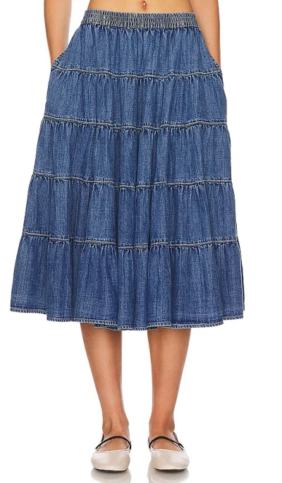 Free People Full Swing Chambray Midi In Cool Blue