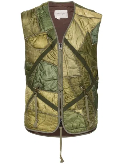 Greg Lauren Khaki Patchwork Vest In Green