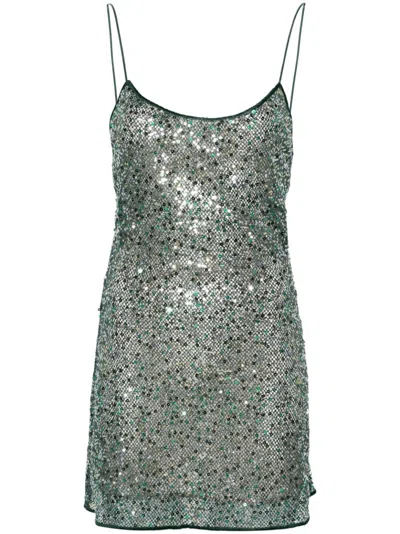 Oseree Sequined Mesh Minidress In Green