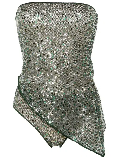 Oseree Sequined Mesh Bandeau Set (set Of Two) In Green