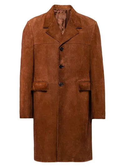 Prada Suede Coat In Brown
