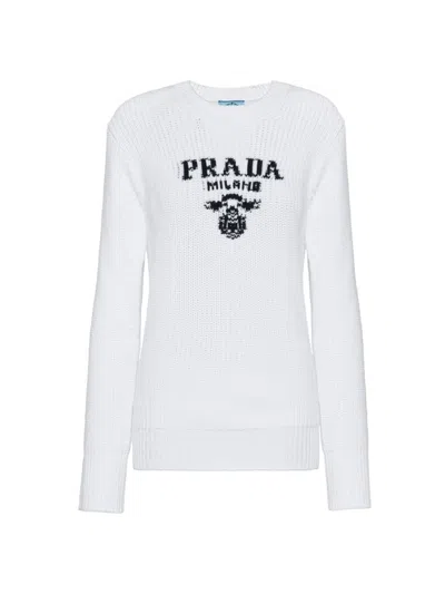 Prada Cotton Crew-neck Sweater In White