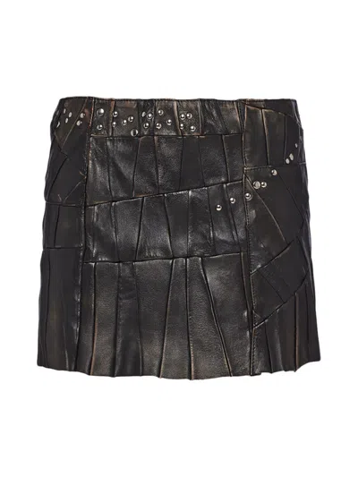 Prada Studded Nappa Leather Patchwork Skirt In Black