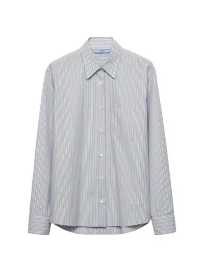 Prada Striped Cotton Shirt In Blue