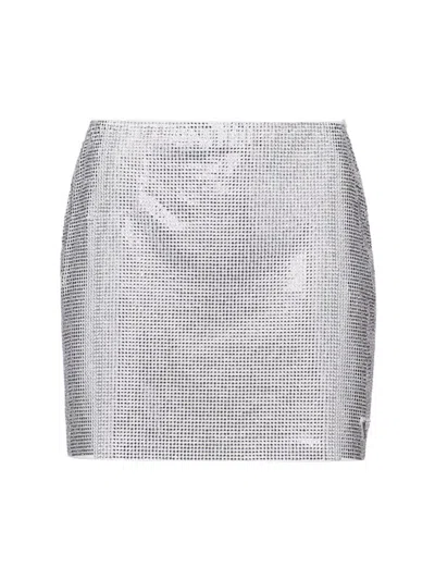 Prada Embroidered Jersey Miniskirt In White