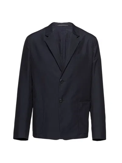 Prada Single-breasted Cotton Jacket In Blue