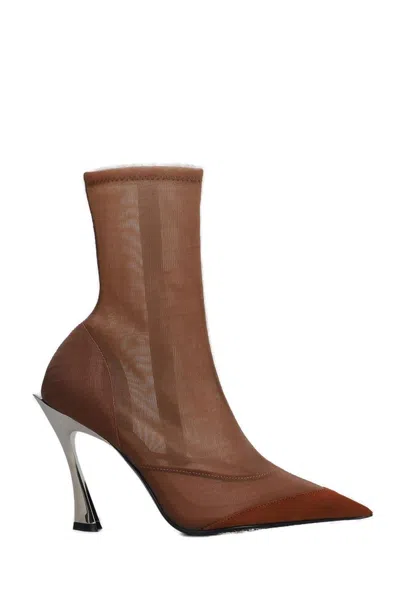 Mugler High Heels Ankle Boots In Leather Color Nylon In Brown