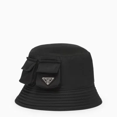 Prada Black Re-nylon Bucket Hat With Pockets In Nero
