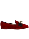 GUCCI BALLET FLATS ETOILE LOAFERS IN SOFT VELVET WITH MACRO BOW AND BEE DETAIL,474491 K4D80