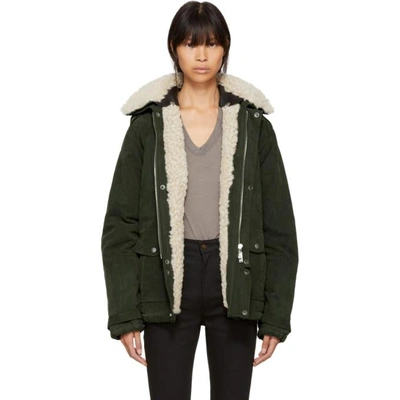 Saint Laurent Fur-trimmed Cotton Jacket In Green