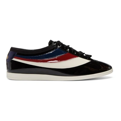 Gucci Falacer Patent Leather Sneaker With Web In Black