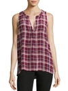 JOIE ARUNA PLAID SILK TOP,0400095657271