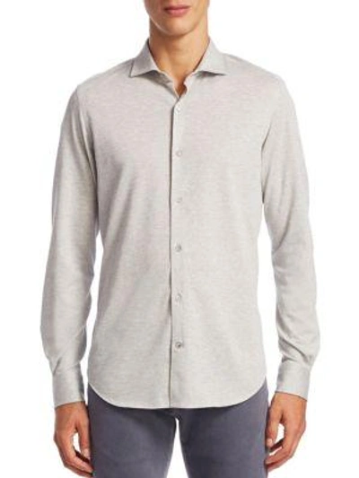 Loro Piana Andrew Slim-fit Cutaway-collar Cotton-piqué Shirt In Gray