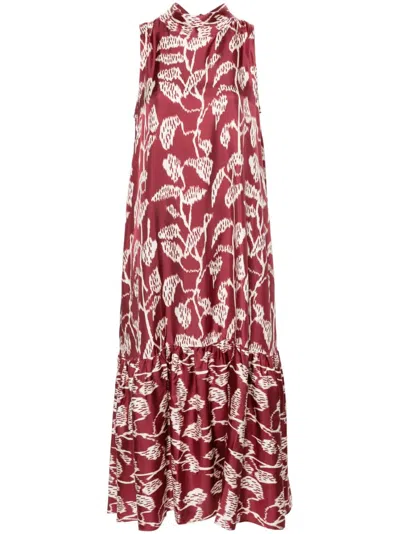 Asceno Oslo Abstract-print Maxi Dress In Red
