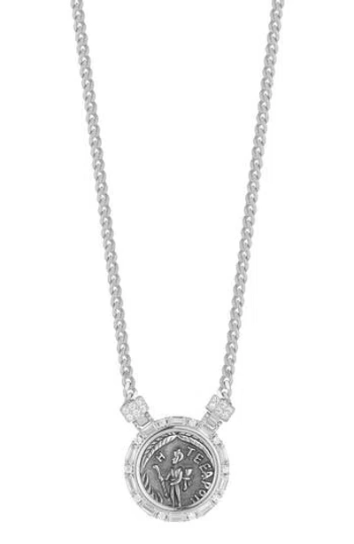 Chloe & Madison Chloe And Madison Silver Cz Bold Coin Necklace