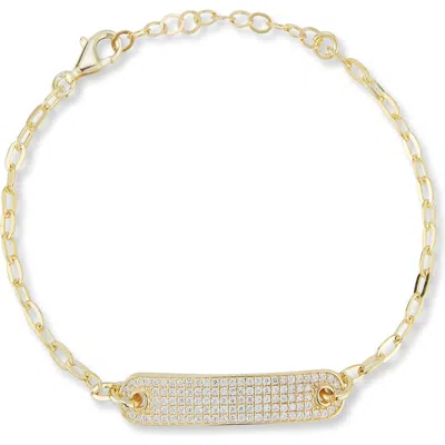 Chloe & Madison Chloe And Madison 14k Over Silver Cz Id Bar Bracelet In Gold