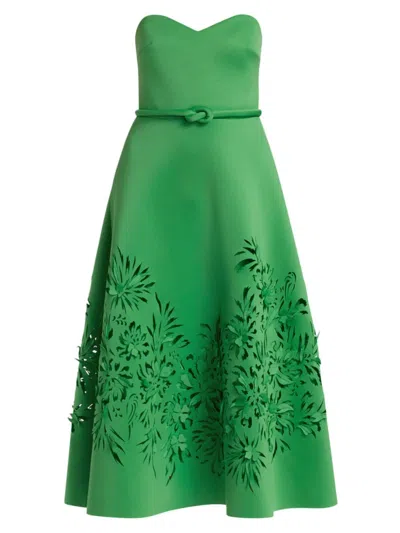 Badgley Mischka Women's Laser-cut Scuba Strapless Cocktail Dress In Green