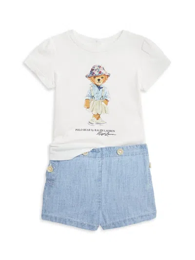 Polo Ralph Lauren Baby's 2-piece Polo Bear Puff-sleeve T-shirt & Shorts Set In Deckwash White