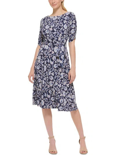 Jessica Howard Petites Womens Floral Print Knee-length Mini Dress In Blue