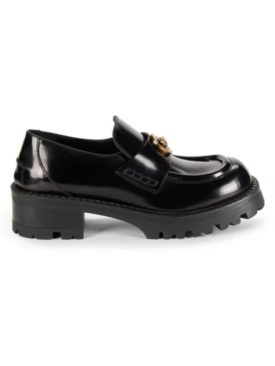 Versace Medusa Leather Platform Loafers In Black