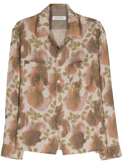 Our Legacy Heusen Minuo Flower-print Shirt In Beige