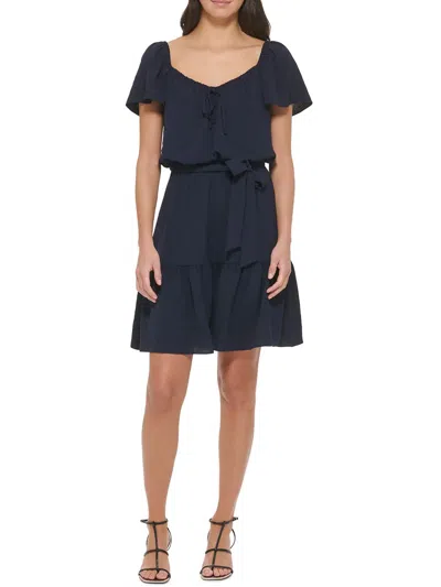 Dkny Womens Tiered Polyester Shift Dress In Blue