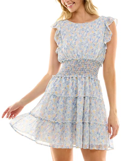 Trixxi Womens Tiered Polyester Mini Dress In Blue