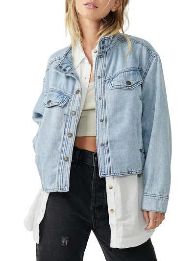 We The Free Womens Cotton Long Sleeve Denim Jacket In Blue