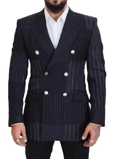 Dolce & Gabbana Elegant Navy Slim-fit Double Breasted Blazer In Navy Blue