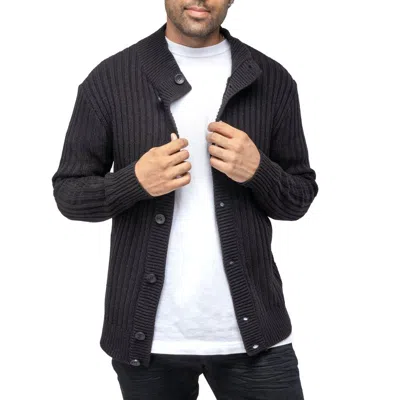 X-ray Men's Button Up Stand Collar Ribbed Knit Cardigan Sweater In Black