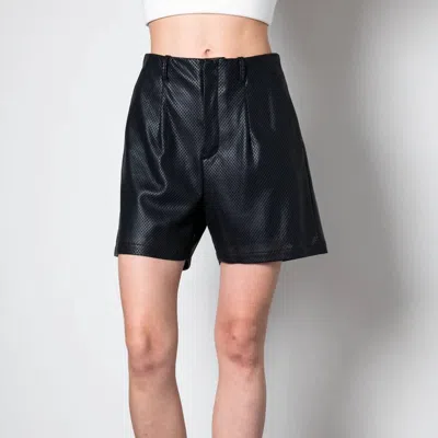 Elaine Kim Vesta Vegan Perforated Faux Leather Shorts In Midnight In Blue