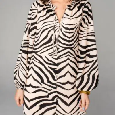 Buddylove Leah Button Up Short Dress In Zebra Striped In Black