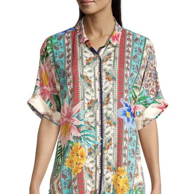 Johnny Was Clover Button Down Shirt In Multi In Red