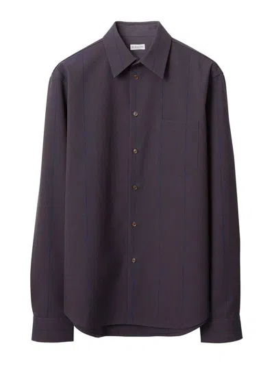 Burberry Striped Wool Shirt In Blue