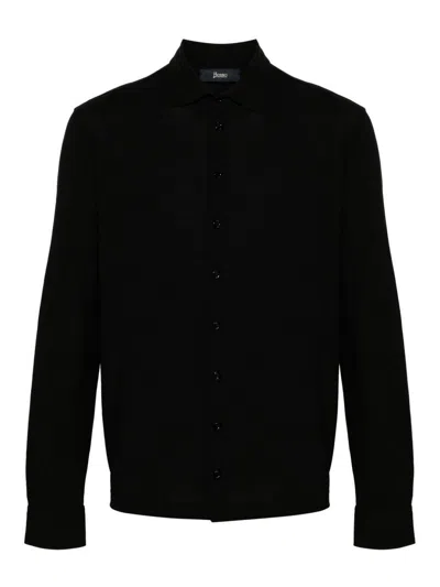Herno Spread-collar Cotton Shirt In Black