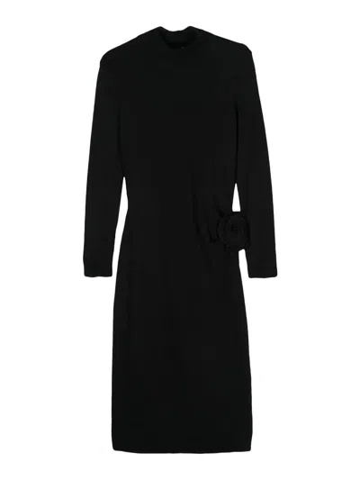 Magda Butrym Flower-appliqué Knit Dress In Black