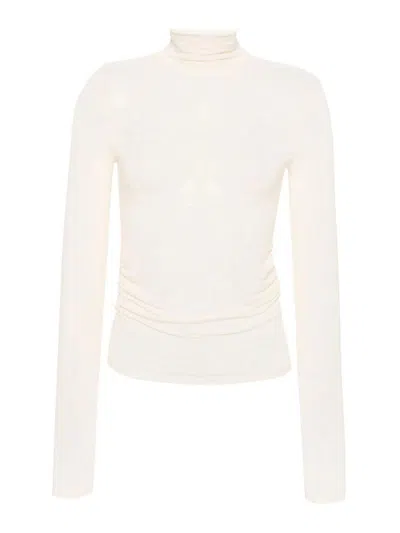 Patrizia Pepe Ruched Mock-neck T-shirt In White