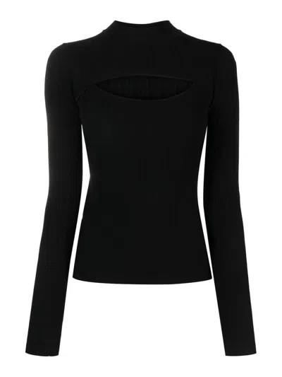 Patrizia Pepe Cut-out Ribbed-knit Jumper In Black