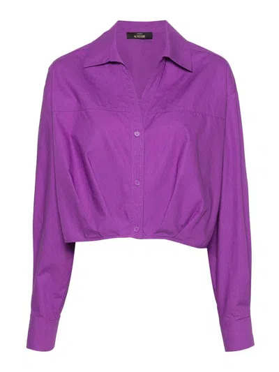 Twinset Actitude Poplin Cropped Shirt In Purple