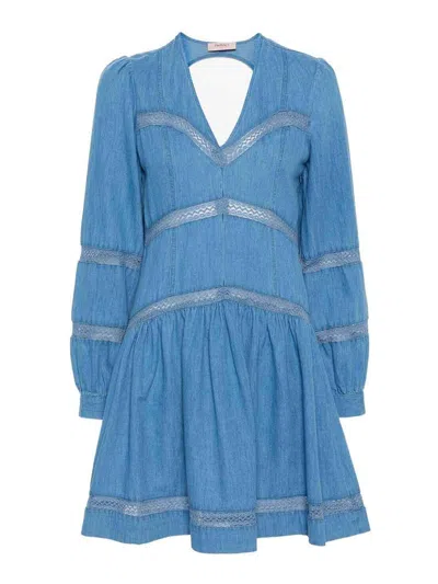 Twinset Denim Dress With Cut-out Effect In Blue
