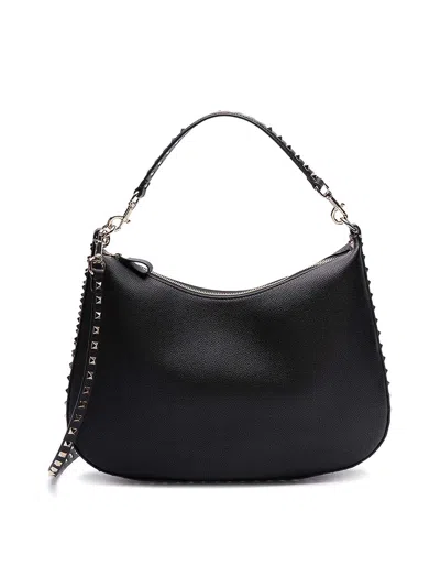 Valentino Garavani Black Leather Small Hobo Rockstud Shoulder Bag