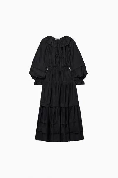 Ulla Johnson Ethel Tiered Cotton And Silk-blend Voile Midi Dress In Noir