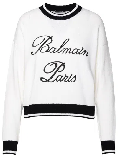 Balmain Signature Knitted Jumper In Blanc Noir (white)