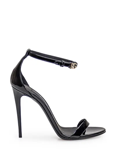 Dolce & Gabbana Leather Sandal In Nero Oro (black)