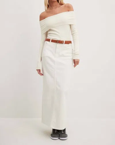 Esqualo Long Denim Stretch Skirt In Offwhite In White