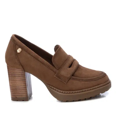 Xti Women's Suede Heeled Loafers In Khaki In Brown