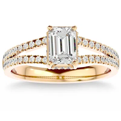 Pompeii3 1 1/2ct Emerald Cut Diamond Engagement Ring White, Yellow Or Rose Gold Lab Grown In Silver