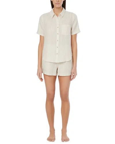 Onia Air Linen-blend Short Sleeve Shirt In Beige