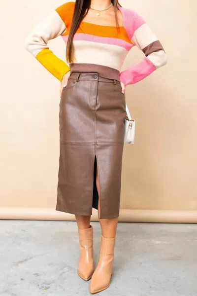 Lucy Paris Tove Faux Leather Midi Skirt In Brown
